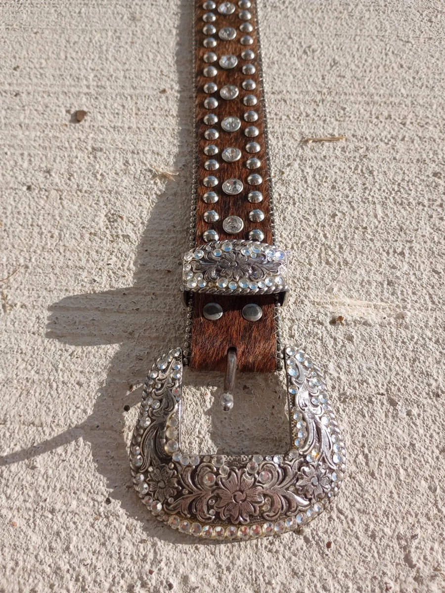 Ceinture Cuir Cloutée Strass NOCONA - Style Cowgirl Cheveux Sur Peau Taille M