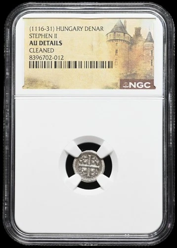 HUNGARY. Stephen II, 1116-1131, Silver Denar, Scarce type, NGC AU Details