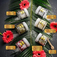 Epsom Bath Salts Gift Basket Set, Relaxing Self Care Salt W/Essential Oil, Gifts