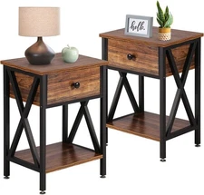 Nightstands Set of 2, Modern Bedside End Tables, Night Stands with Drawer and...