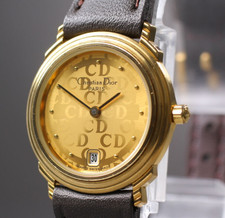 Christian Dior Vintage CD Logo Gold Dial Quartz Ladies Watch 25mm Date Swiss