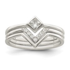 Sterling Silver Polished Square Cubic Zirconia 3 Ring Set Size 7