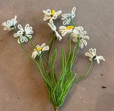 Vintage French Seed Bead Flowers Handmade White