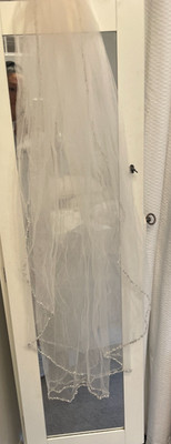Wedding Veil-Beaded Finger-Tip Length-Dry Cleaned