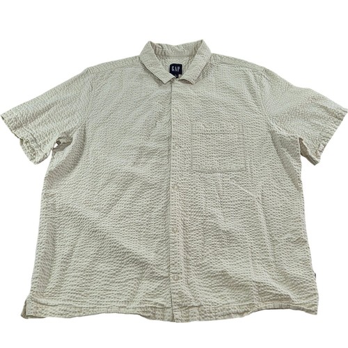 GAP Beige Seersucker Textured SS Button Up Shirt Cotton Casual Top Mens XL