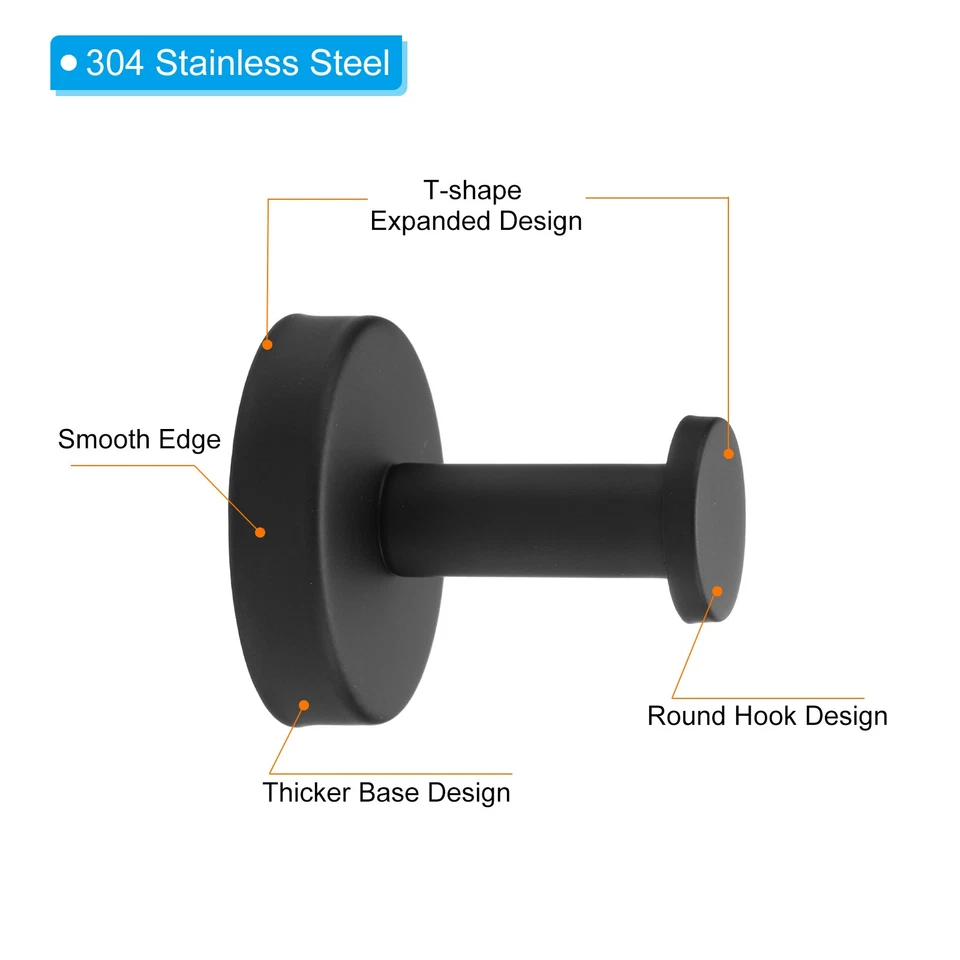 Towel Hooks for Hanging, 4Pack 304 Stainless Steel T-Shape Mounted Hanger, Black - Image 4 of 4