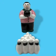 CLAY ART Bowler and Pins Bowling Salt Pepper Set Vintage