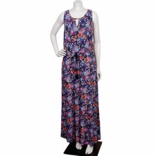 Talbots M Maxi Dress Floral Sleeveless Jersey Knit Keyhole Neck Long Womens