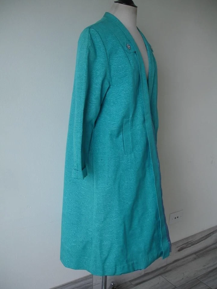 Mujer M L De Colección Años 30 Turquesa Art Deco Vestido Largo Abrigo de Ópera Capa Frontal Abierta Foto 2 de 4