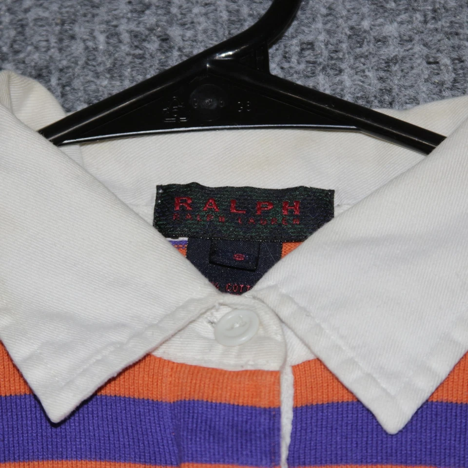 Polo Ralph Lauren Mujer S Naranja Rugby Rayas Manga Larga Cuello Recortado Foto 2 de 4