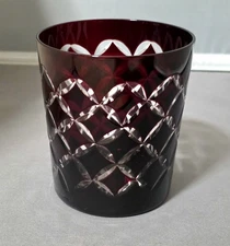Vtg. Bohemian Cranberry Cut-To-Clear Tumblers Lowballs Star 
