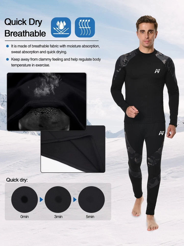 2 Sets 4 Packs Men's Thermal Underwear Winter Warm Long Johns Shirts Tops Bottom - Image 3 of 4