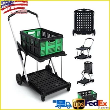Carts with Wheels Foldable 2-Tier Portable Collapsible Utility Cart Shopping