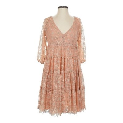 Johnny Was Jade Lace Dress XS Peach Pink Embroidered Boho Tiered Midi Romantic