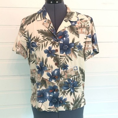 Vintage Women's Hawaiian Shirt Short Sleeve Loose Soft Summer Tropical Floral