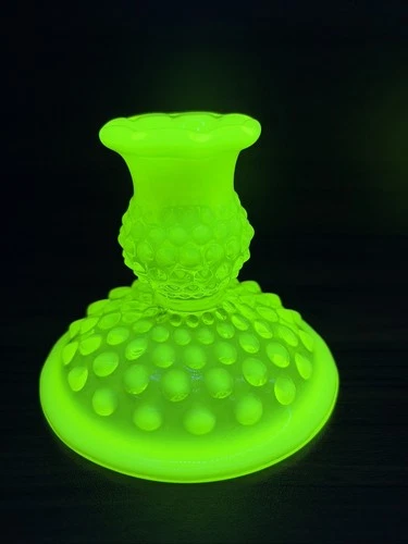 Fenton Hobnail Candlestick / Holder 4.3" Vaseline Topaz Opalescent Uranium - 1pc