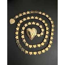 Vintage Heart Chain Belt Gold Tone Link Statement 34" Long Y2K