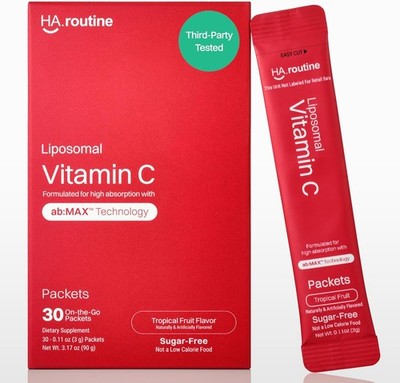 Haroutine Liposomal Vitamin C Powder, Sugar-Free Tropical 30 Packets for Adults