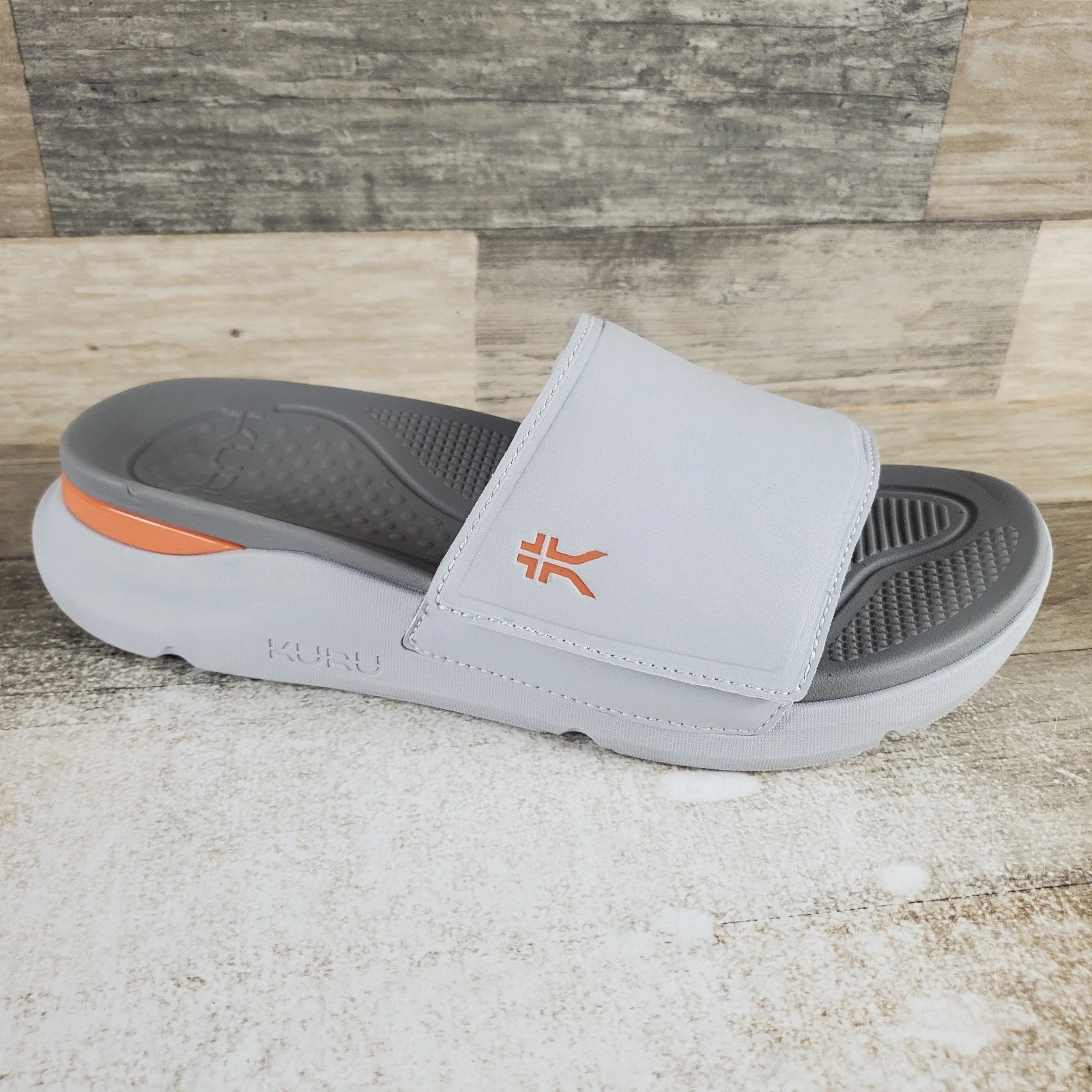 Kuru Moment Mens Slide Sandals Sz 11 M Gray Orange Leather Slip On Open Toe
