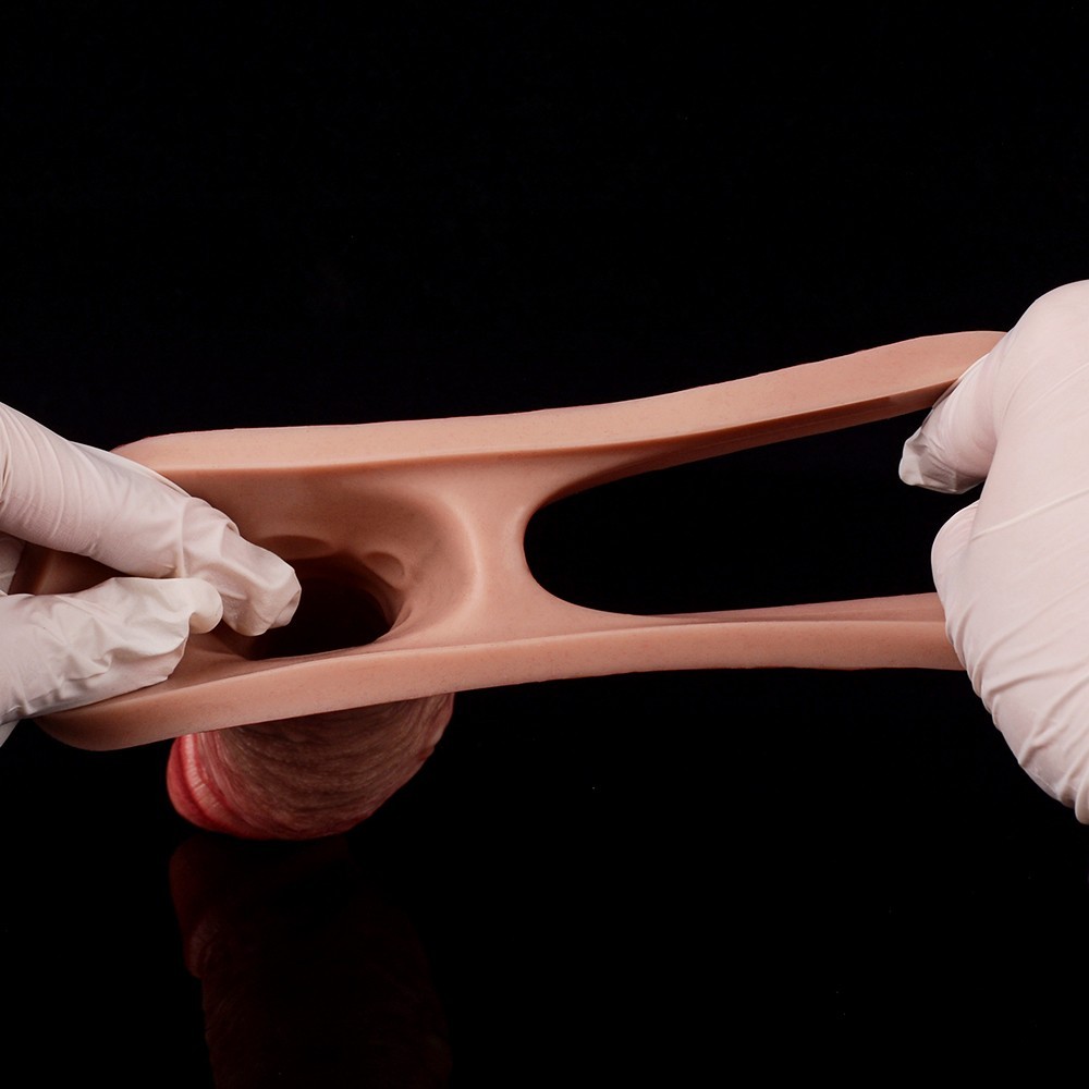 Open-ended Realistic Penis Sleeve With Inner Thread Silicone Enlarge Sheath Men