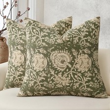 Vintage Floral Print Throw Pillow Covers 20x20 Set of 2 Neutral Modern Farmhouse