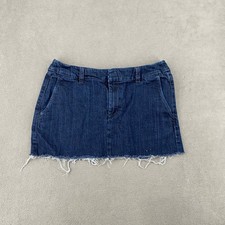 Eddie Bauer Dark Wash Denim Mini Skirt Raw Hem Stretch Blue Size 8