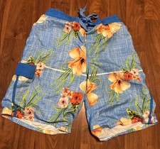 Vintage OP Ocean Pacific Colorful Blue Board Shorts Swim Surfer Floral Sz 32-34
