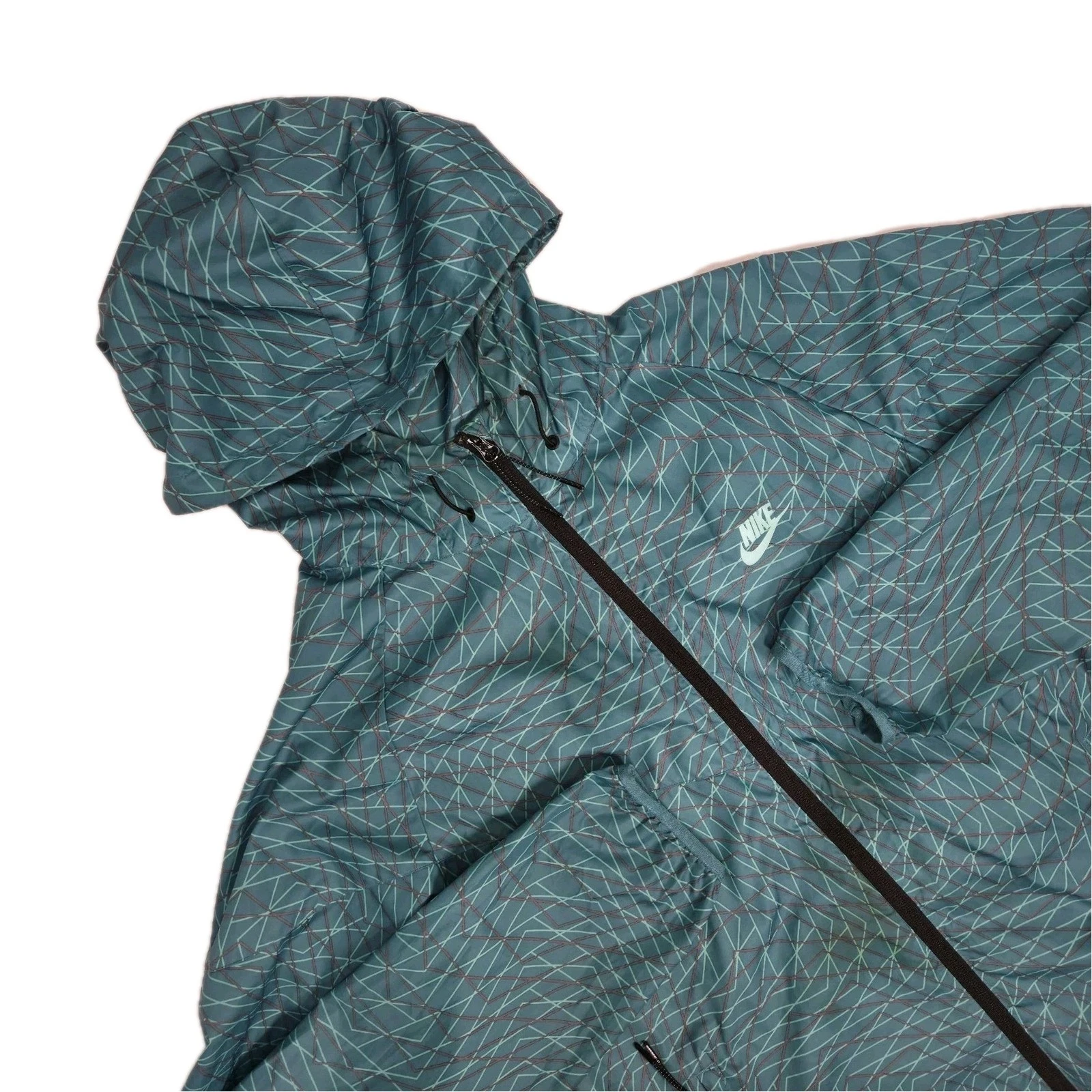 Nike City Scape Full Zip Packable Windbreaker Geometric Print Teal Mens Large