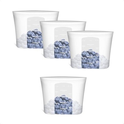 Reusable Snack Bags, 4 Pack, Stand Up 100% Silicone Reusable Storage Bag,