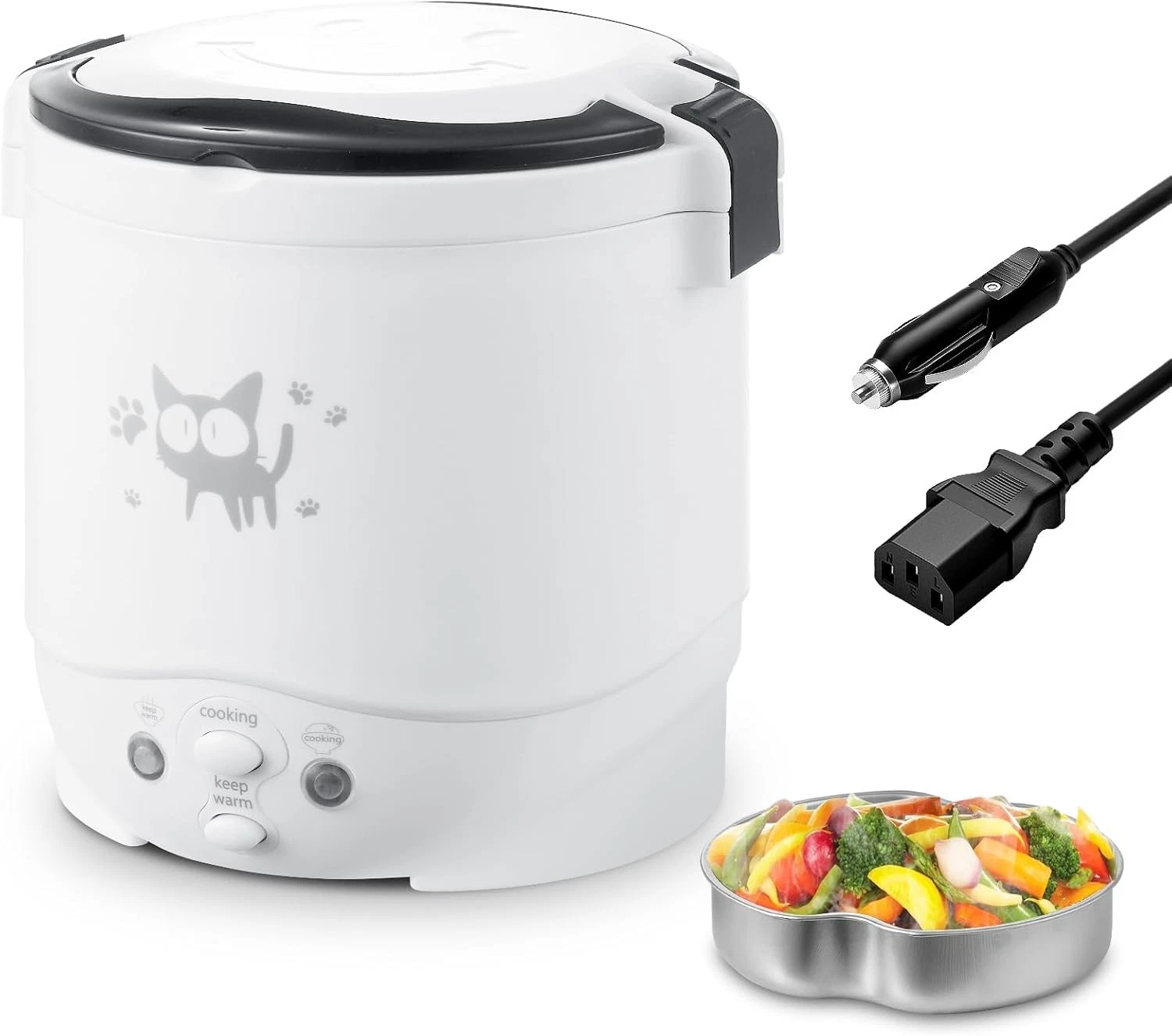 Mini Rice Cooker 1L Small Rice Cooker 2 Cup-uncooked Travel Rice Maker 12V Car