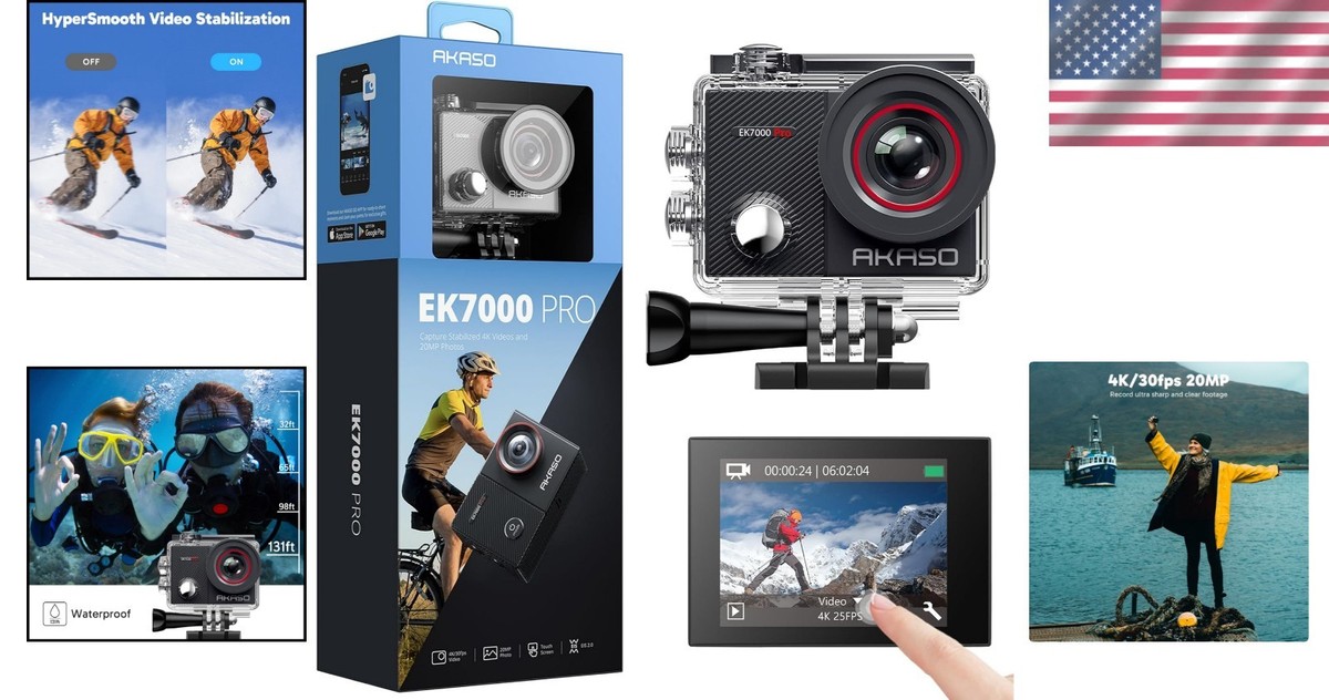 AKASO EK7000 Pro 4K Action Camera with Touchscreen & Remote 