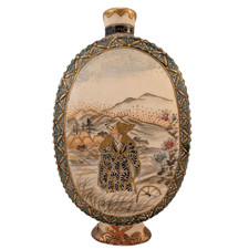 Antique Japanese Satsuma Ceramic Miniature Vase Kitsune Fox & Butterfly Girl​