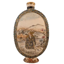 Antique Japanese Satsuma Ceramic Miniature Vase Kitsune Fox & Butterfly Girl​