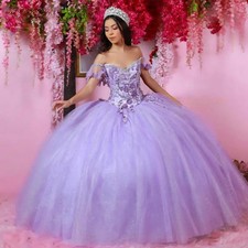 Customized Lilac Floral Quinceanera Dress Ball Gown Lace Applique Beading Mexico