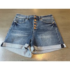 YMI Dream High Rise Button Fly Denim Shorts Medium Wash Blue Cuffed Size 11/30
