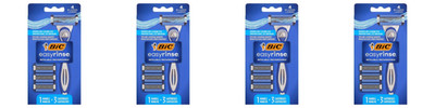 BIC Easy Rinse Razor Kit 4 Pack Handle + 3 Cartridges Each Men's Set