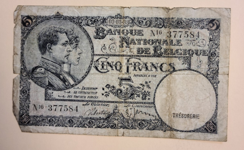 Belgium 5 Franc Note - Dated 03-05-38 - Circulated - Free Shipping
