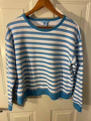 #ad #ad Draper James Women#x27;s Kelsea Sweatshirt Draper Blue White Awning Stripe Size L $5.00