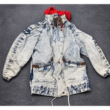 Vintage Be in the current seen Acid Wash Denim Parka Jacket Lined Medium