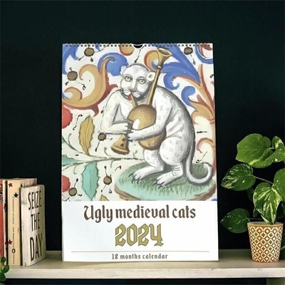 Ugly Medieval Cats Calendar 2024 Weird Cats Calendar Funny Wall Calendar Gifts