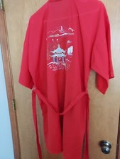 Vintage Health brand Cotton blend China Bathrobe Kimono Size S Red Orange EUC