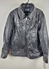 Perry Ellis Portfolio Men's Jacket Size M BlackGenuine Lambskin Leather Full Zip