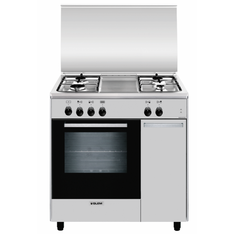 GLEM GAS AS854EI CUCINA 80x50 4 FUOCHI A GAS FORNO ELETTRICO 61LT COLORE INOX