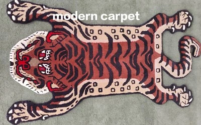 Tapis tigre tibétain marron tapis moderne touffeté terre cuite orange décorat... - Photo 1/4