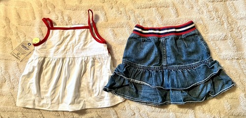 OshKosh B'Gosh Girls Sz 4T 2 Piece Patriotic Ruffled Jean Skirt & Tank Top NWT 4 - Picture 4 of 6