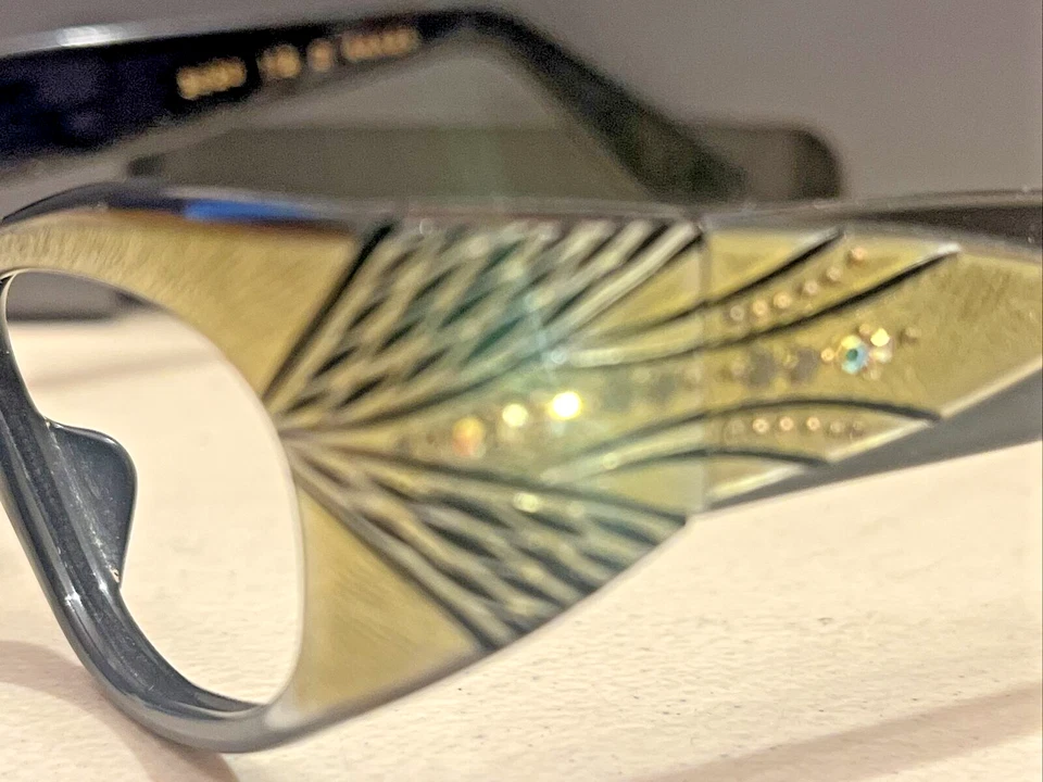 Marco de gafas vintage para mujer Cateye Swank Francia 44x20 estrás oliva Foto 4 de 4