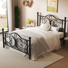 Twin Full Queen Size Metal Bed Frame with Headboard  Strong Metal Slats Support