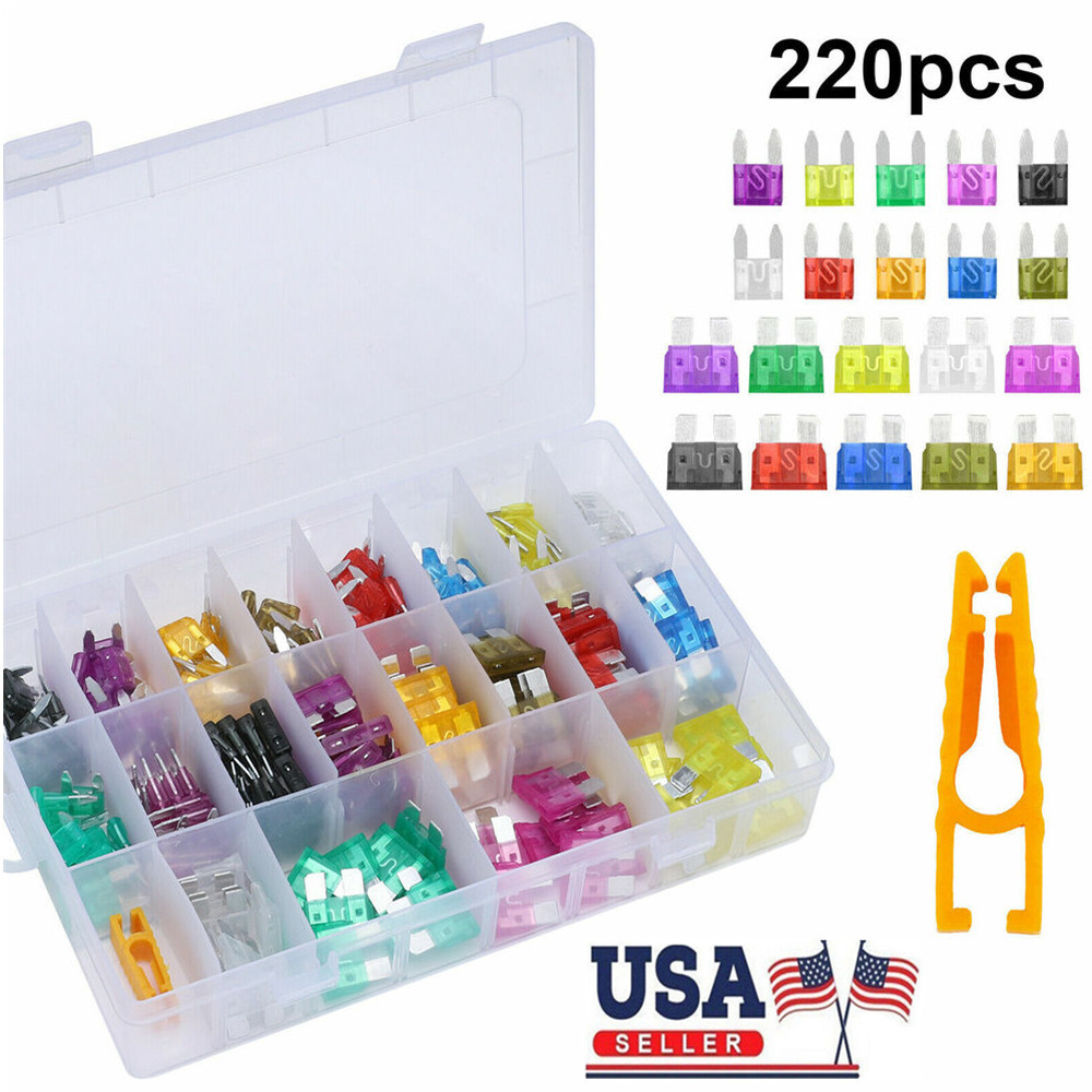 220pcs Medium and Small Car Truck Auto Blade Fuse Assortment Kit Box 2A-35A Amp