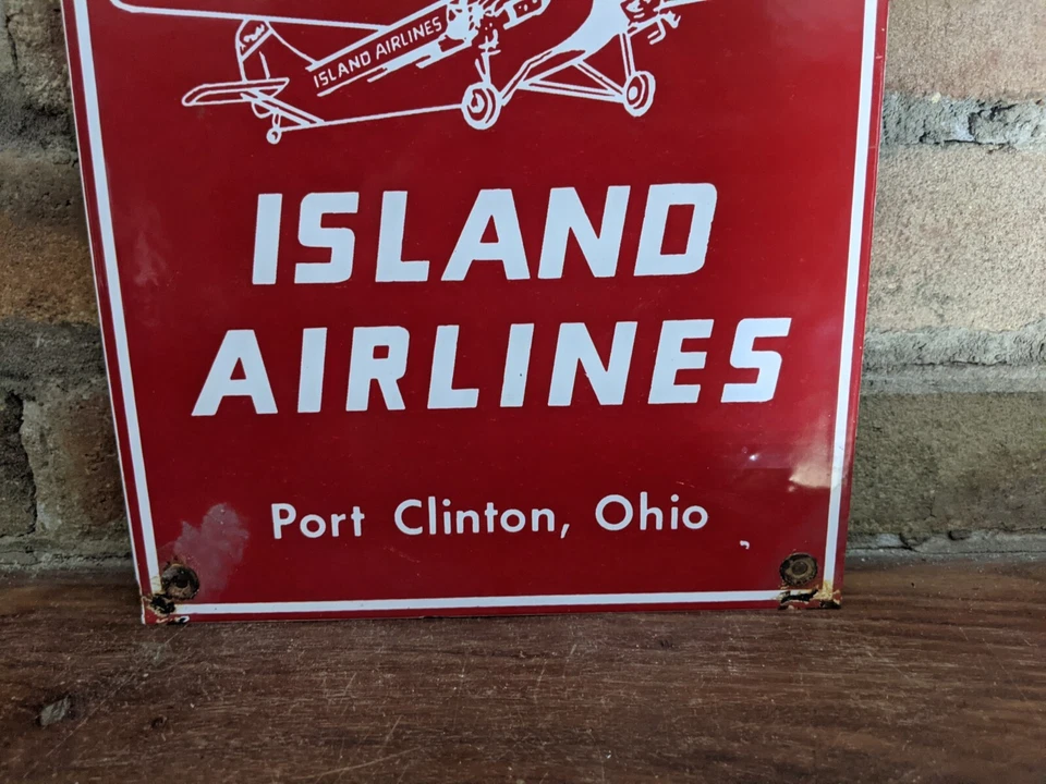 VINTAGE FORD TRI-MOTOR ISLAND AIRLINES PORCELAIN DEALERSHIP SIGN 12" X 8" - Image 3 of 4