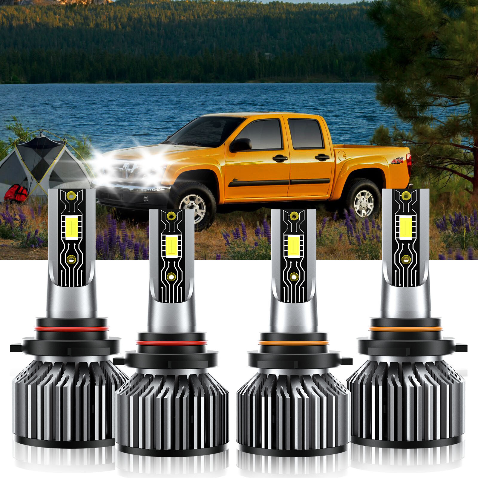 4X 9005+9006 LED Headlight Combo High Low Beam Bulbs For Isuzu i-290 2007-2008